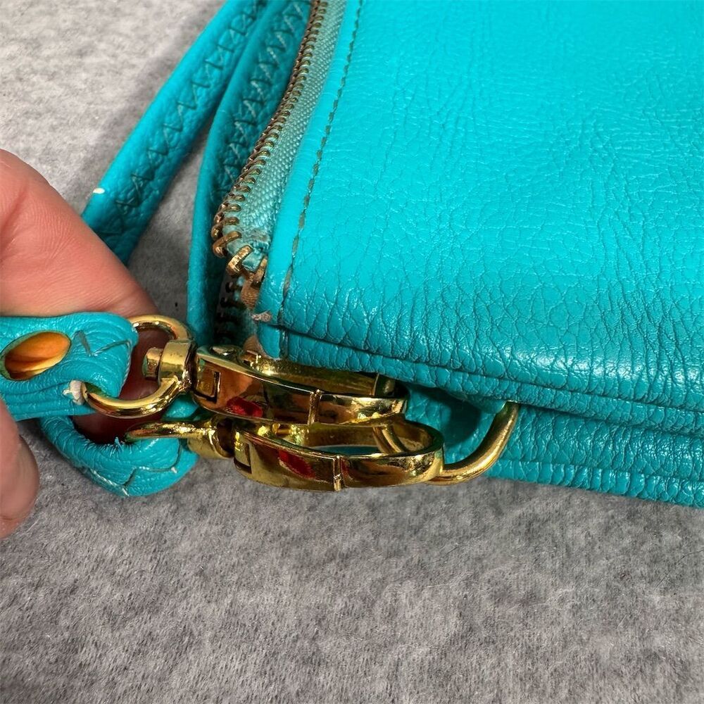 Shara Porter Small Aqua Crossbody Bag with Black Cat Print Adjustable Strap - Picture 15 of 16